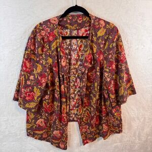 Floral Eyelet Lace Open Front Cardigan Boho 3/4 Sleeve Lightweight Layering Top